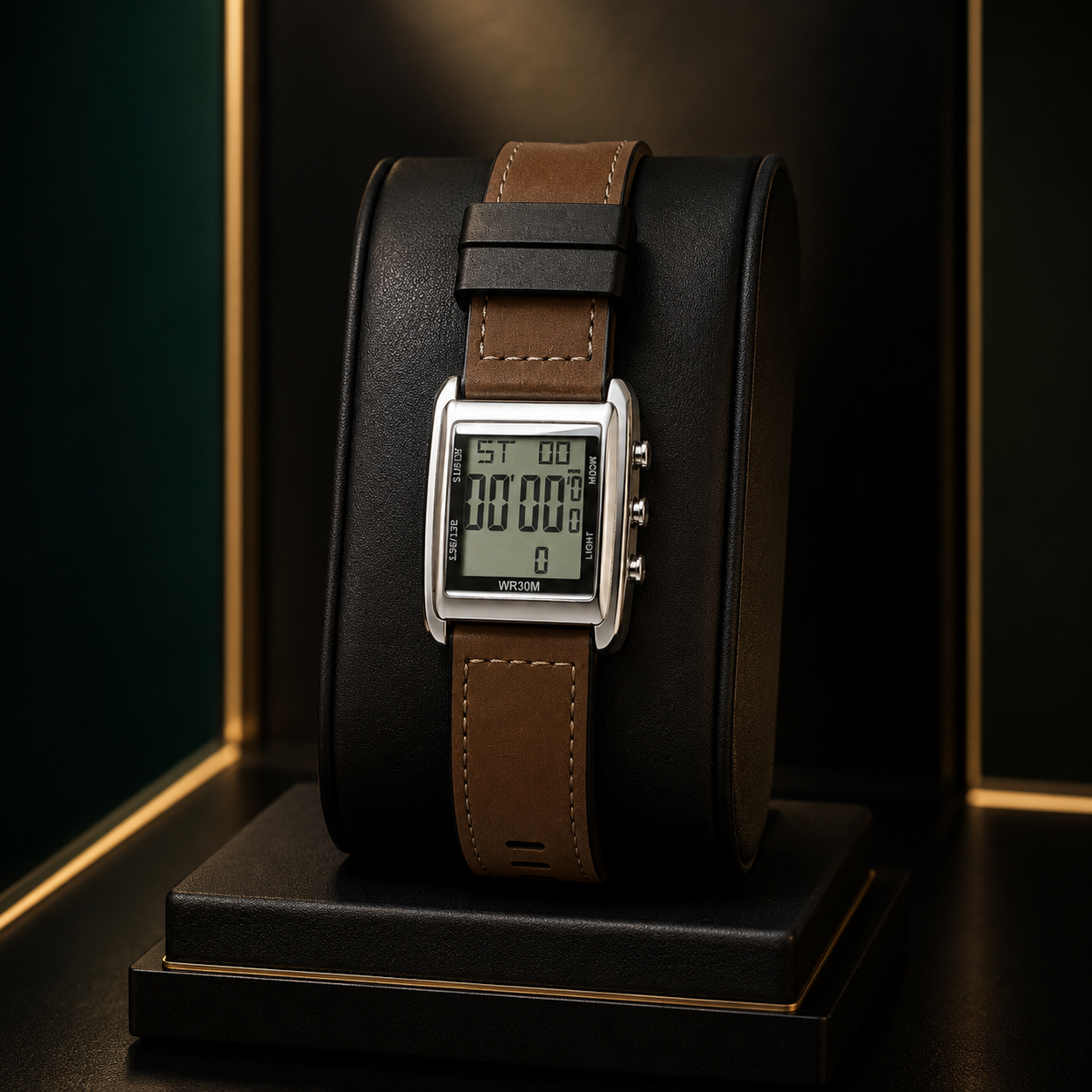 Vintage Style Digital Leather Strap Watch For Men