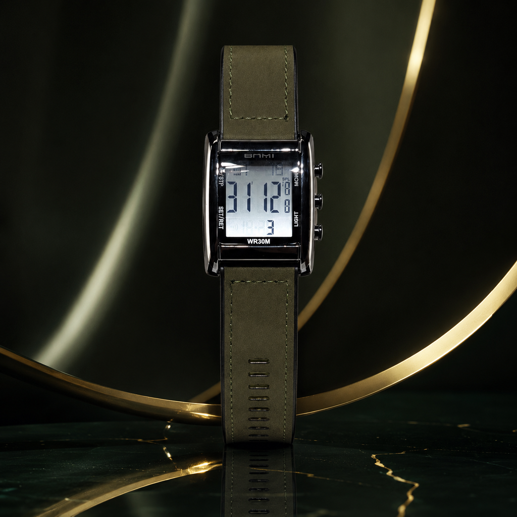 Vintage Style Digital Leather Strap Watch For Men