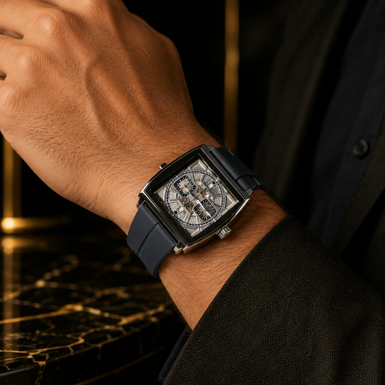 Executive Skeleton Design Wrist Watch Men